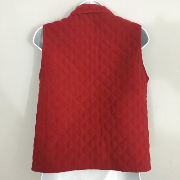 Talbots Womens Petites Stretch Red Quilted Gold Snap Front Polyester Blend Vest - Picture 4 of 7